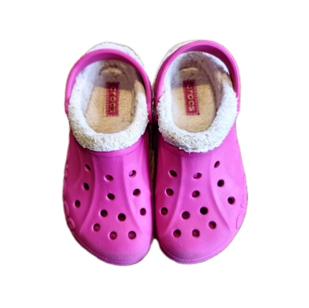 Crocs Cloth Fuzzy Lining  Pink Youth Girls Clogs‎ Size 12C 13C